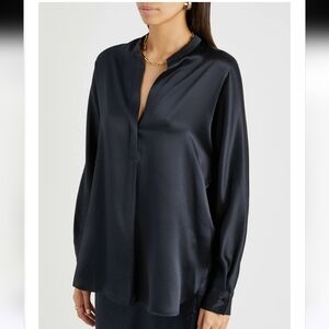 Vince Midnight Blue Silk  Blouse Size 8